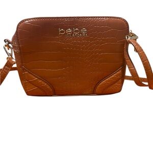 Bebe Brown Croc-Embossed Crossbody Bag